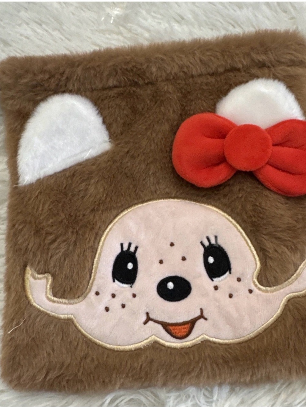 Monchhichi hello kitty face drawstring pouch plush bag Japan exclusive